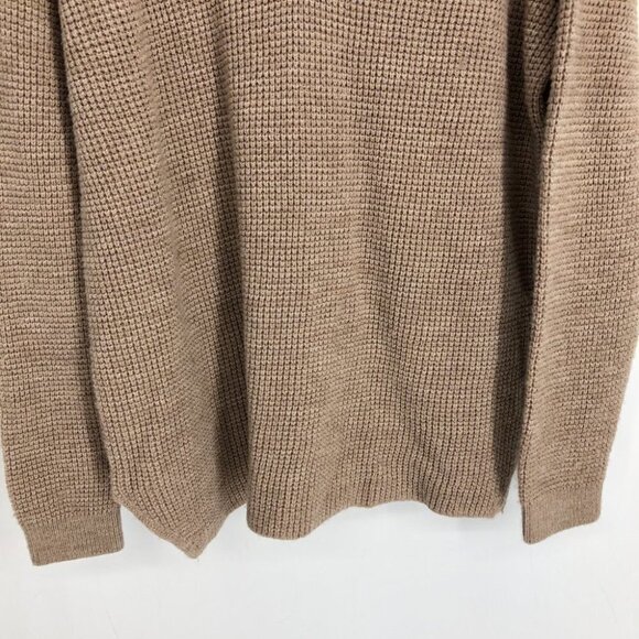 Kersh Light Khaki Tan Camel ribbed Knit V-neck Merino tencel Blend Sweater L - Picture 7 of 16